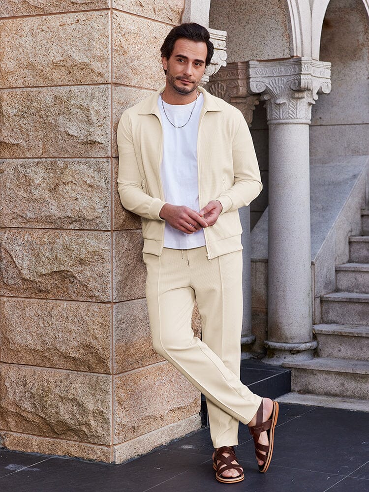 Waffle-Knit Cotton Jacket Set — Men's | Relaxed Active Fit | Casual Weekend