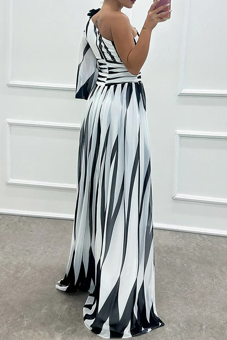 Bonnie — Striped One-Shoulder Woven Maxi Dress | Flowing Silhouette | Effortless Summer