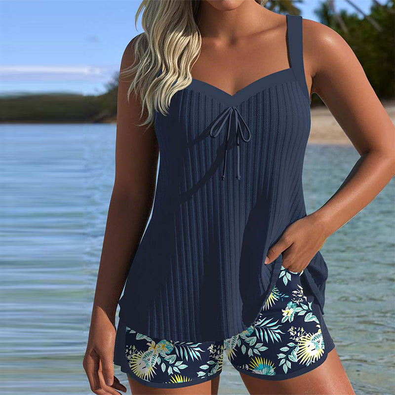 Cassandra — Striped Tummy-Control Tankini Set | Modest Coverage | Summer Swim
