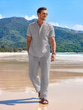 Linen-Cotton Shirt & Shorts Set — Men's | Breathable Woven | Beach & Vacation