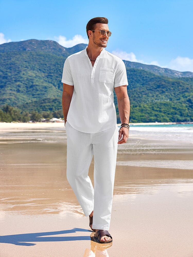 Linen-Cotton Shirt & Shorts Set — Men's | Breathable Woven | Beach & Vacation