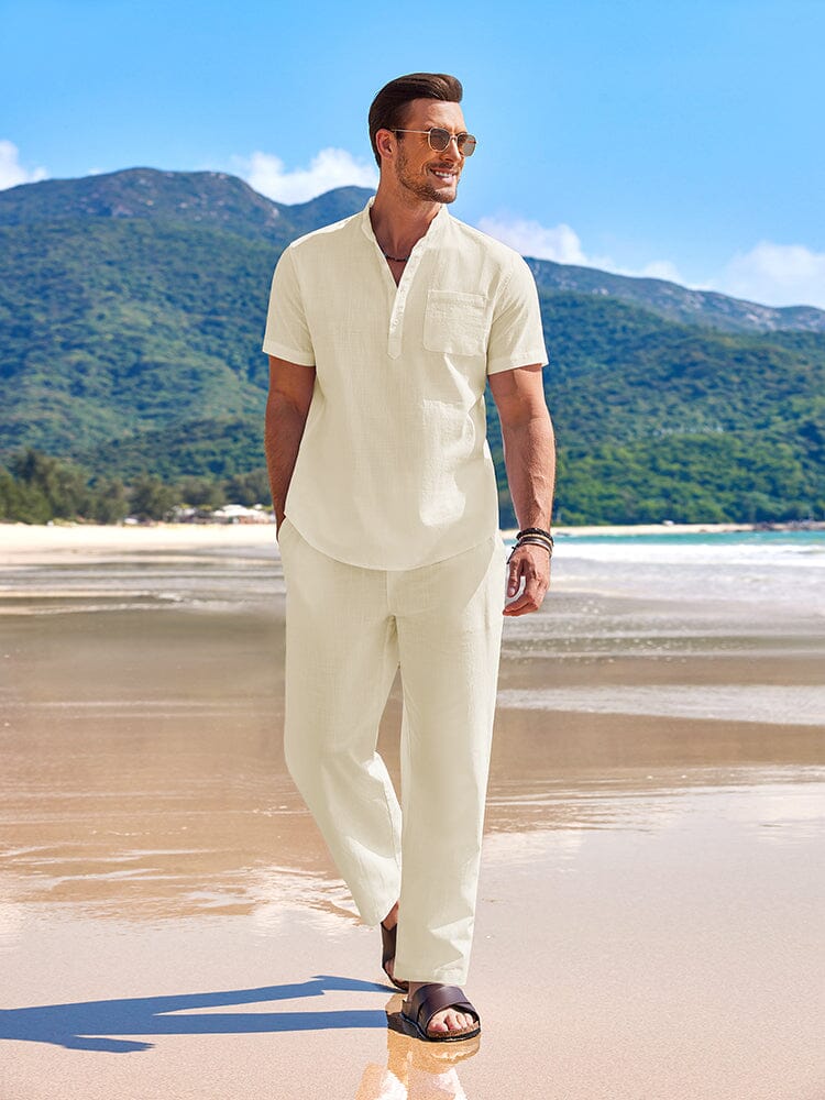 Linen-Cotton Shirt & Shorts Set — Men's | Breathable Woven | Beach & Vacation