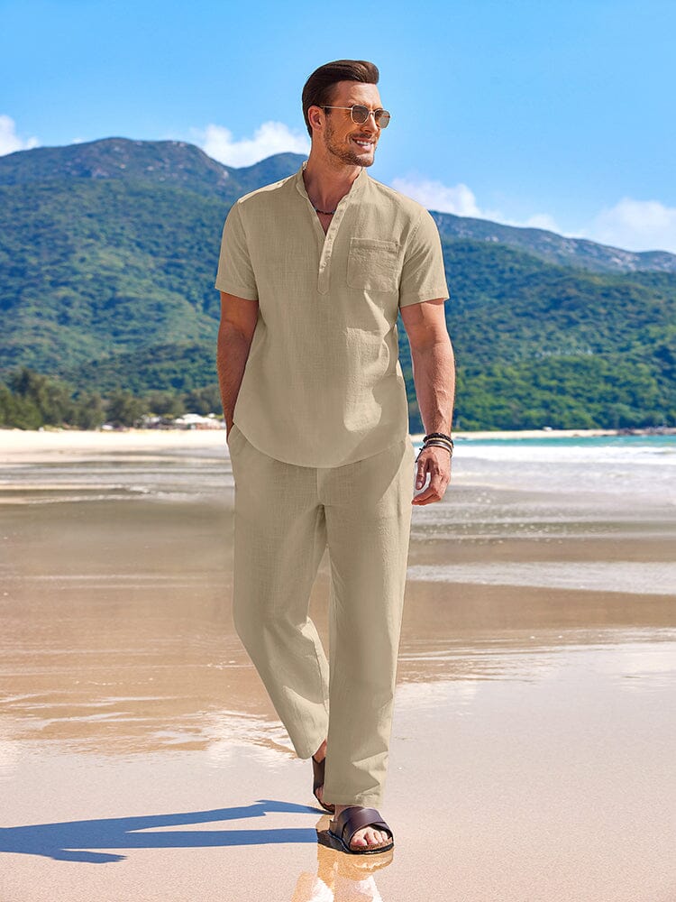 Linen-Cotton Shirt & Shorts Set — Men's | Breathable Woven | Beach & Vacation