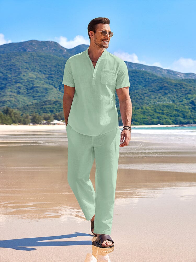 Linen-Cotton Shirt & Shorts Set — Men's | Breathable Woven | Beach & Vacation