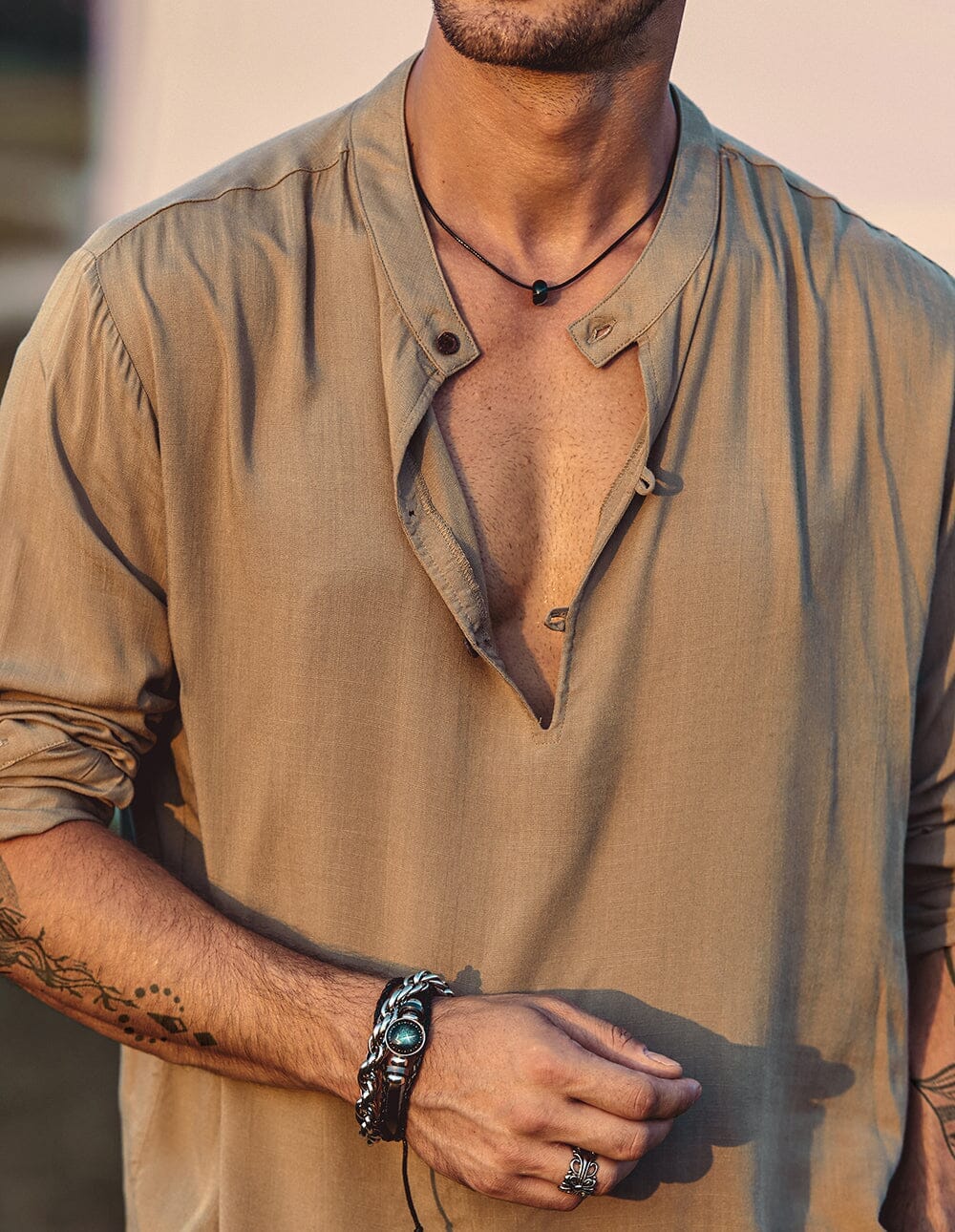 100% Linen Beach Shirt — Men's | Relaxed Open Collar | Breathable Holiday Essential