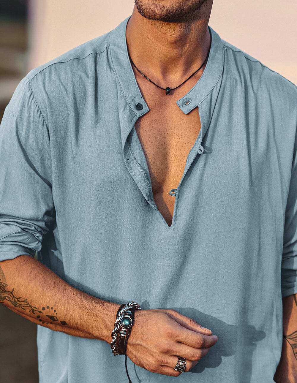 100% Linen Beach Shirt — Men's | Relaxed Open Collar | Breathable Holiday Essential