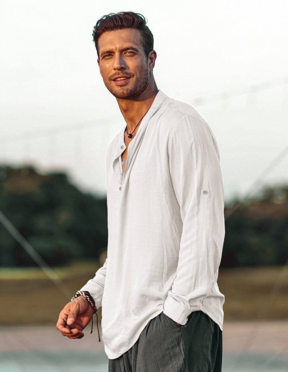 100% Linen Beach Shirt — Men's | Relaxed Open Collar | Breathable Holiday Essential