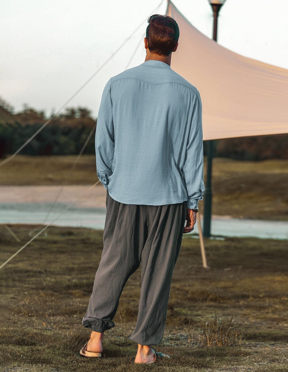 100% Linen Beach Shirt — Men's | Relaxed Open Collar | Breathable Holiday Essential
