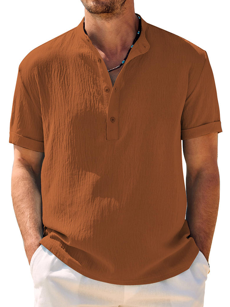 Breathable Solid Henley Shirt — Men's | Relaxed Fit | Versatile Everyday