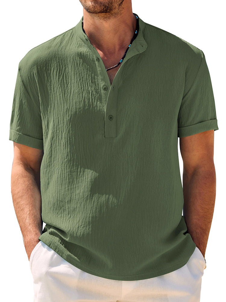 Breathable Solid Henley Shirt — Men's | Relaxed Fit | Versatile Everyday