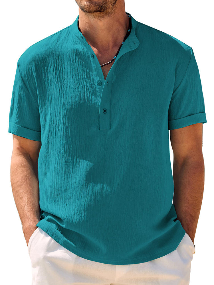 Breathable Solid Henley Shirt — Men's | Relaxed Fit | Versatile Everyday