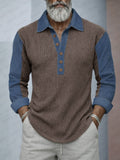 Denim Patchwork Knit Shirt — Men's | Relaxed Fit | Textured Statement Top