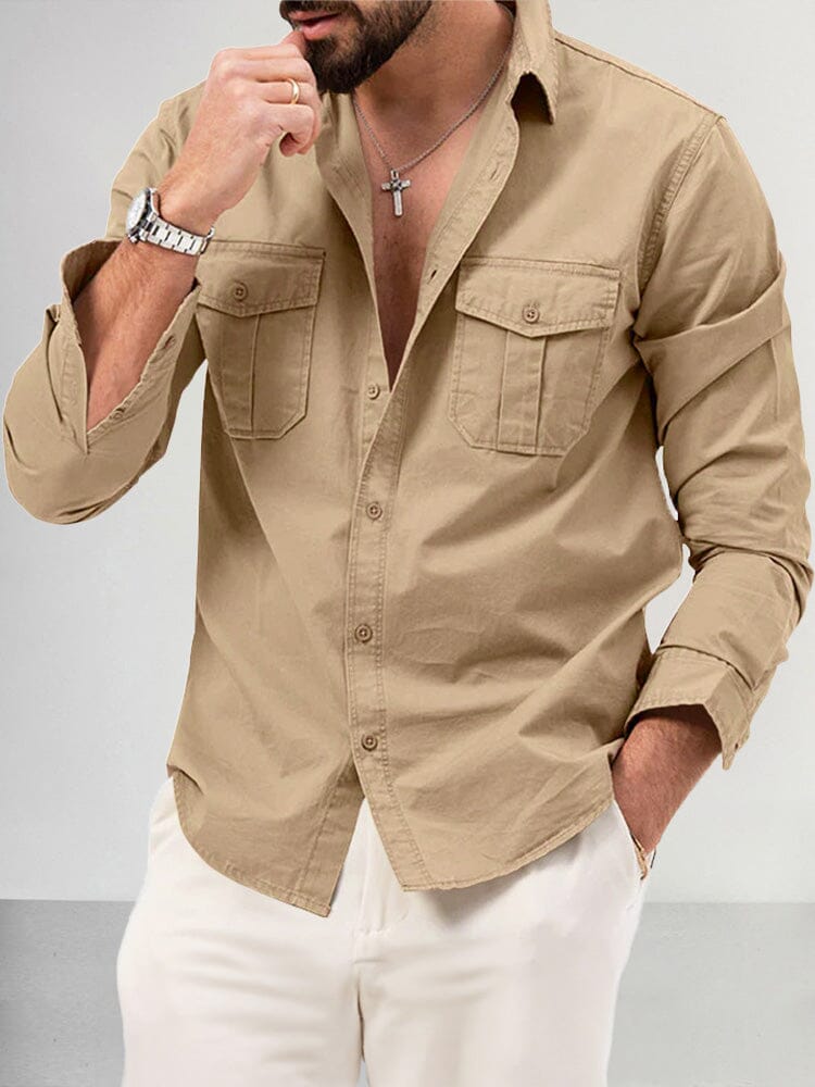 Double-Pocket Cotton Solid Shirt — Men's | Relaxed Fit | Clean Utility Top
