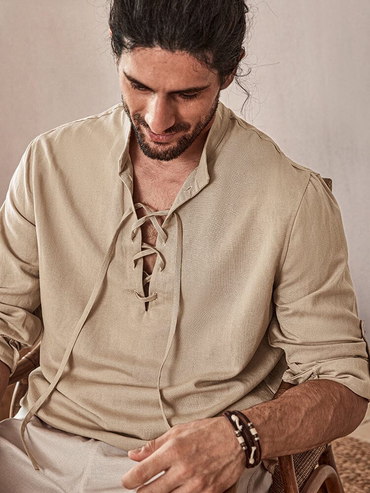 Drawstring Linen Shirt — Men's | Relaxed Open Fit | Easy Coastal Style