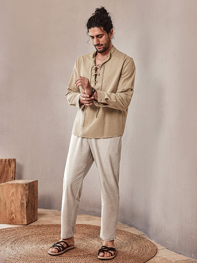Drawstring Linen Shirt — Men's | Relaxed Open Fit | Easy Coastal Style
