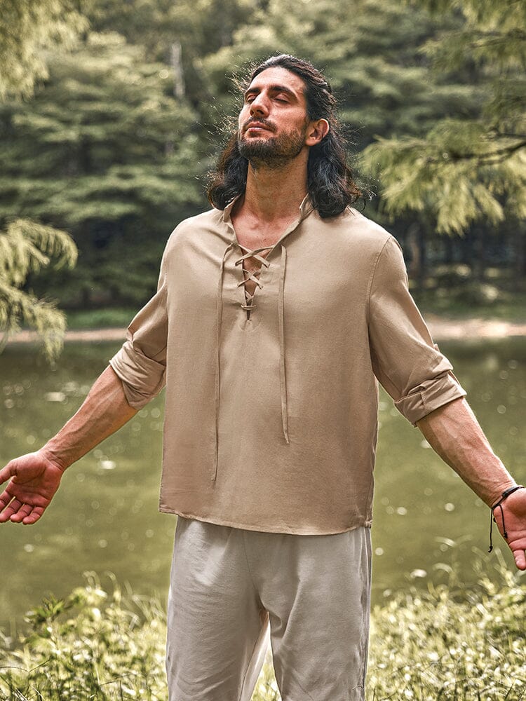 Drawstring Linen Shirt — Men's | Relaxed Open Fit | Easy Coastal Style
