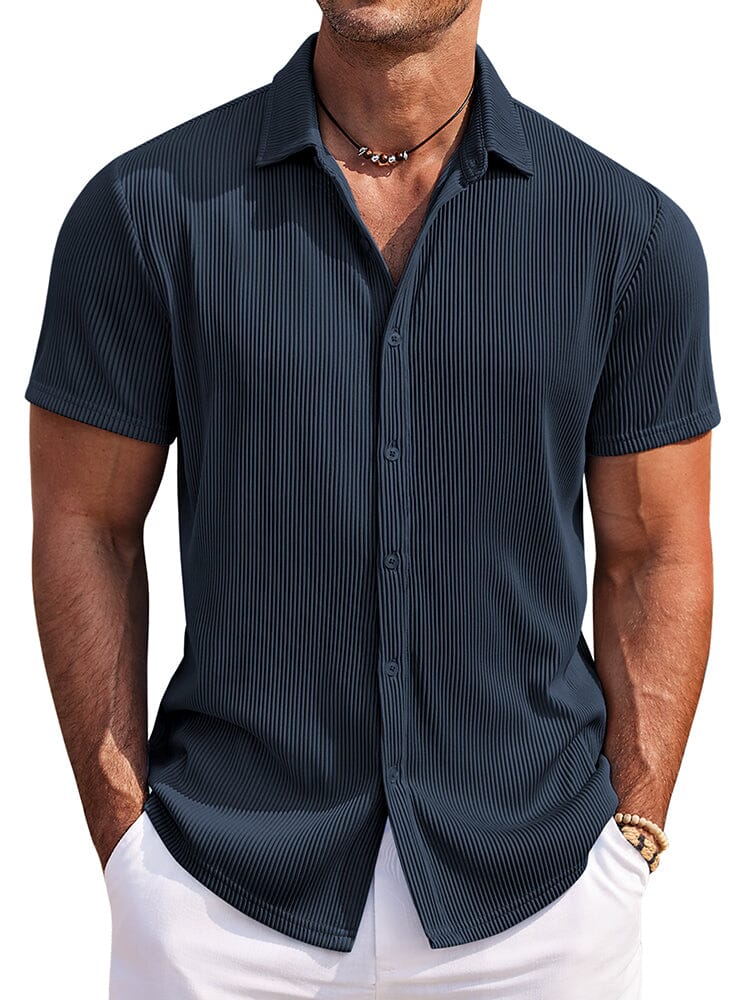 Striped Textured Woven Shirt — Men's | Relaxed Fit | Coastal Smart Casual