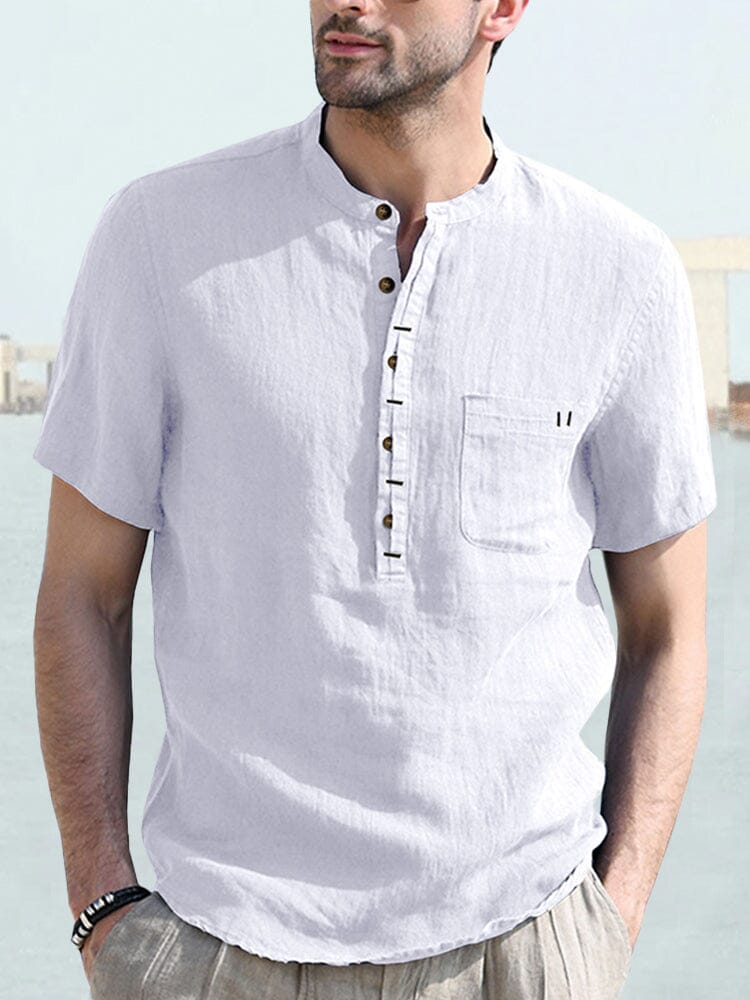 Half-Button Linen Shirt — Men's | Relaxed Open Collar | Effortless Summer