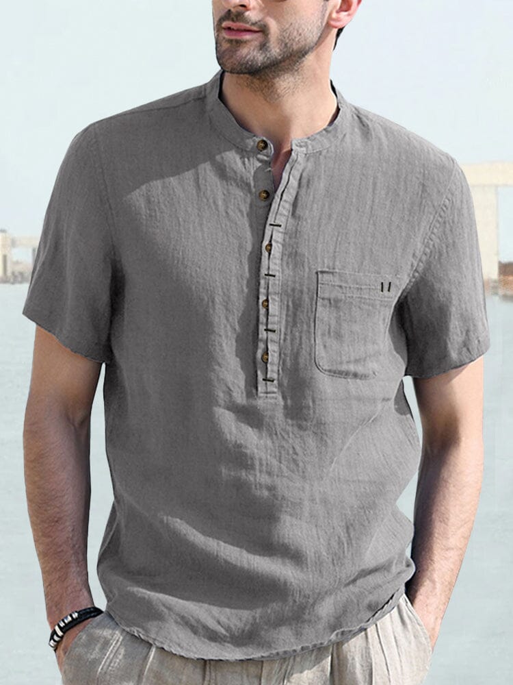 Half-Button Linen Shirt — Men's | Relaxed Open Collar | Effortless Summer