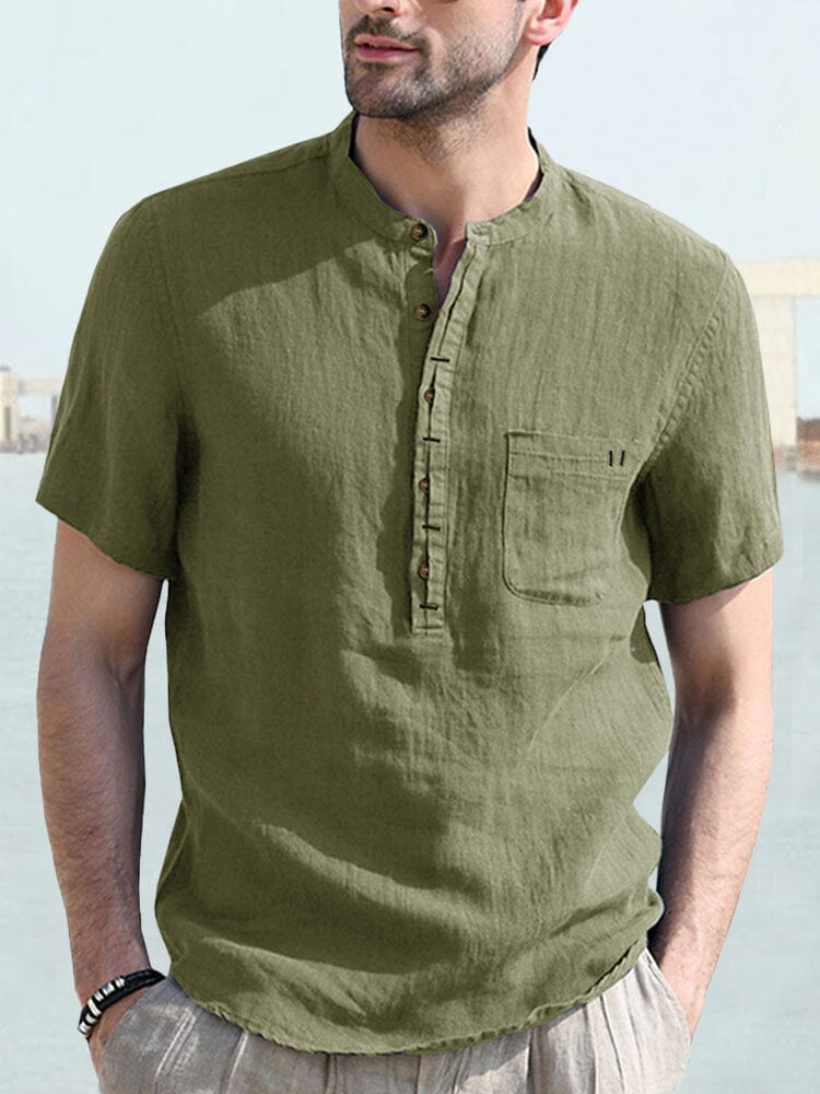 Half-Button Linen Shirt — Men's | Relaxed Open Collar | Effortless Summer