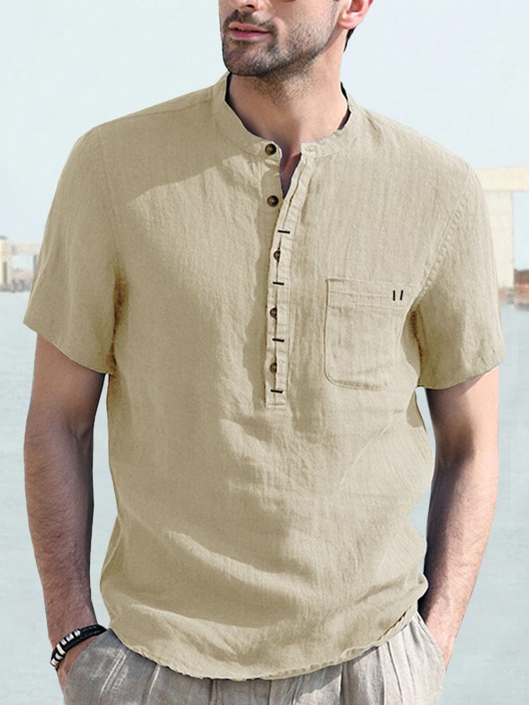 Half-Button Linen Shirt — Men's | Relaxed Open Collar | Effortless Summer
