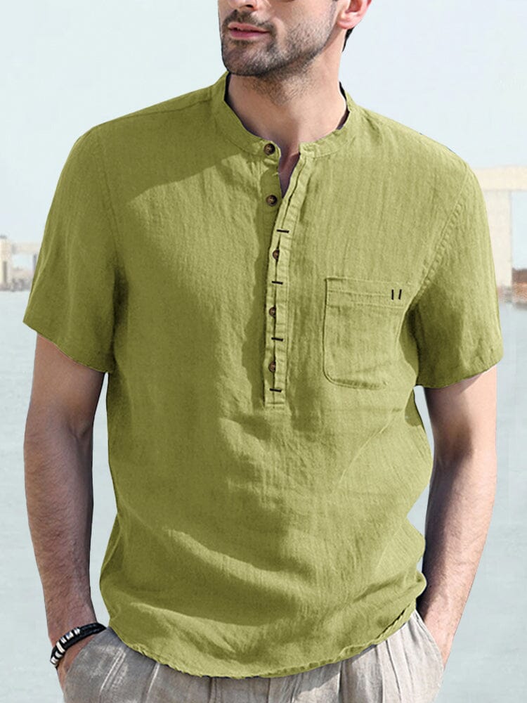 Half-Button Linen Shirt — Men's | Relaxed Open Collar | Effortless Summer