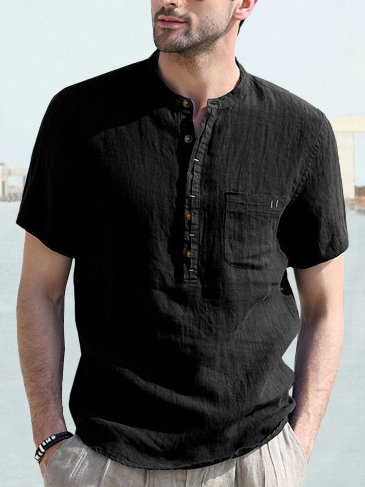 Half-Button Linen Shirt — Men's | Relaxed Open Collar | Effortless Summer