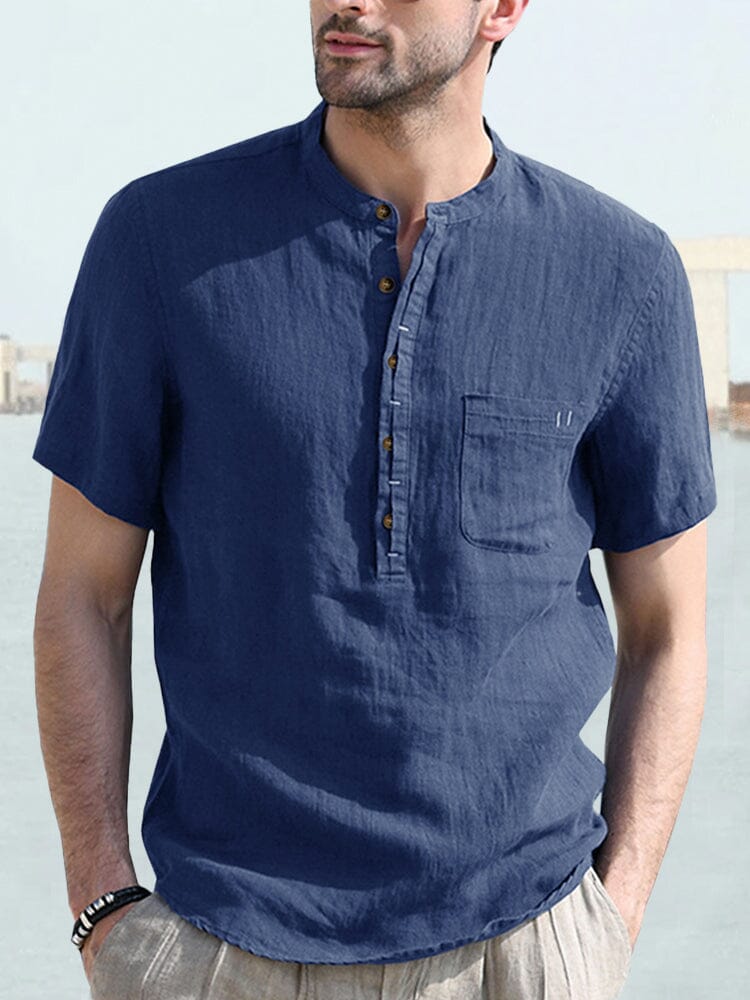 Half-Button Linen Shirt — Men's | Relaxed Open Collar | Effortless Summer