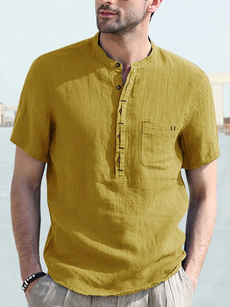 Half-Button Linen Shirt — Men's | Relaxed Open Collar | Effortless Summer