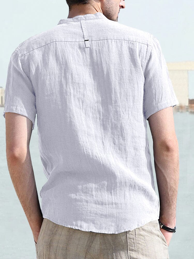 Half-Button Linen Shirt — Men's | Relaxed Open Collar | Effortless Summer