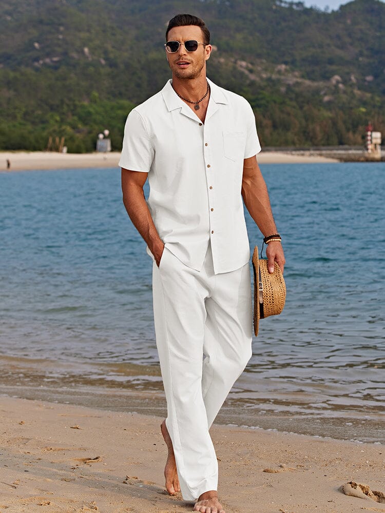 Linen Beach Shirt & Shorts Set — Men's | Relaxed Open Collar | Breathable Resort