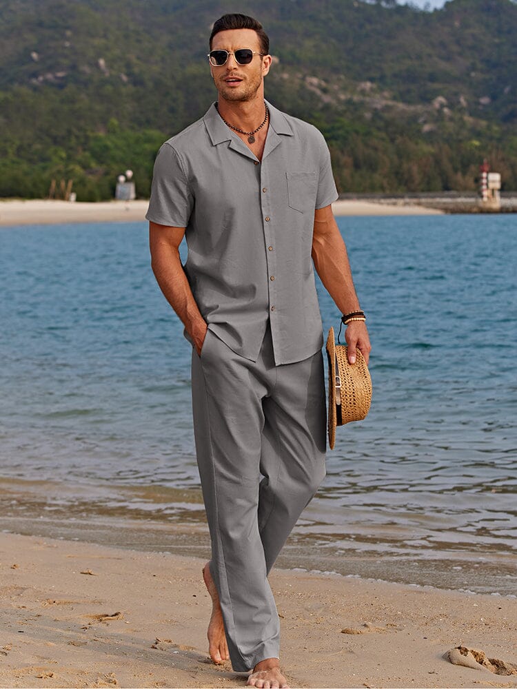 Linen Beach Shirt & Shorts Set — Men's | Relaxed Open Collar | Breathable Resort