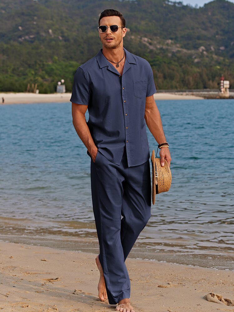 Linen Beach Shirt & Shorts Set — Men's | Relaxed Open Collar | Breathable Resort