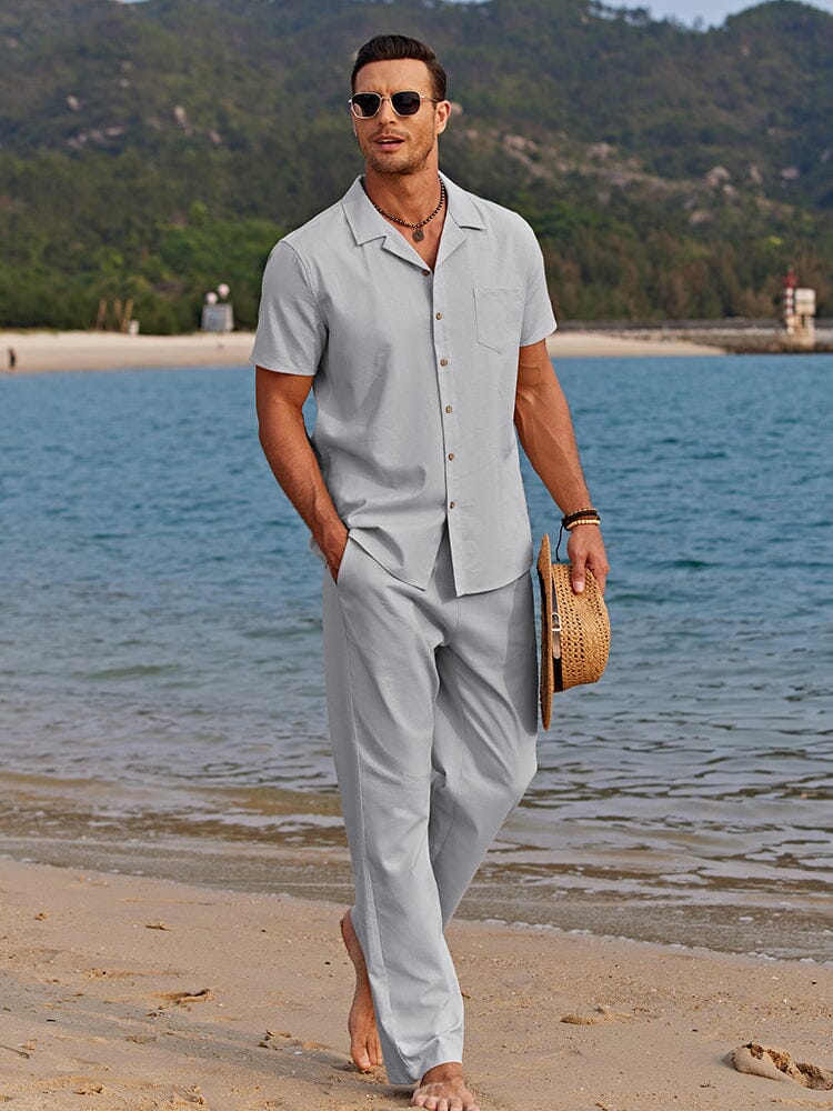 Linen Beach Shirt & Shorts Set — Men's | Relaxed Open Collar | Breathable Resort