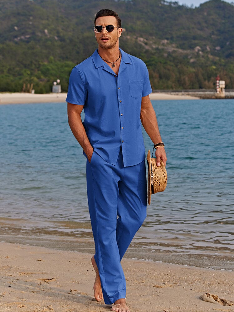 Linen Beach Shirt & Shorts Set — Men's | Relaxed Open Collar | Breathable Resort