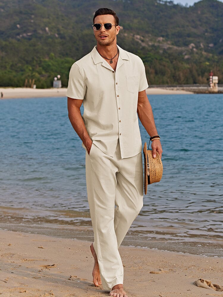 Linen Beach Shirt & Shorts Set — Men's | Relaxed Open Collar | Breathable Resort