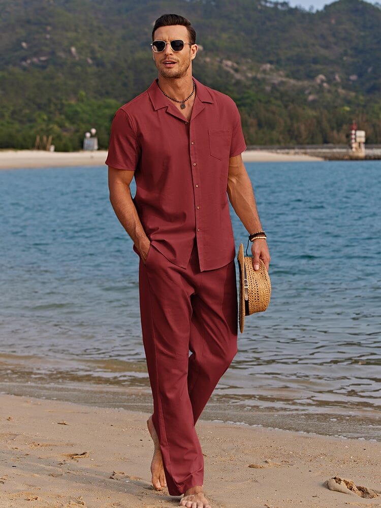 Linen Beach Shirt & Shorts Set — Men's | Relaxed Open Collar | Breathable Resort