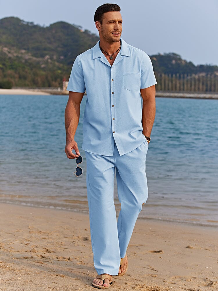 Linen Beach Shirt & Shorts Set — Men's | Relaxed Open Collar | Breathable Resort