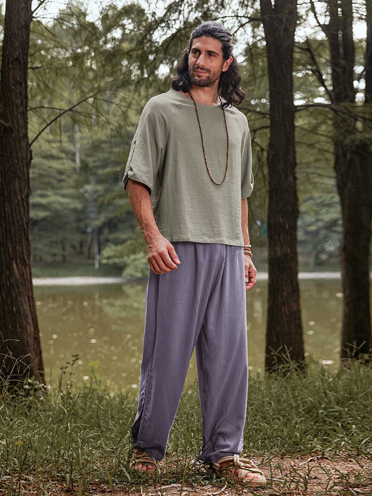 Linen Blend Wide-Leg Trousers — Men's | Airy Relaxed Fit | Everyday Essential