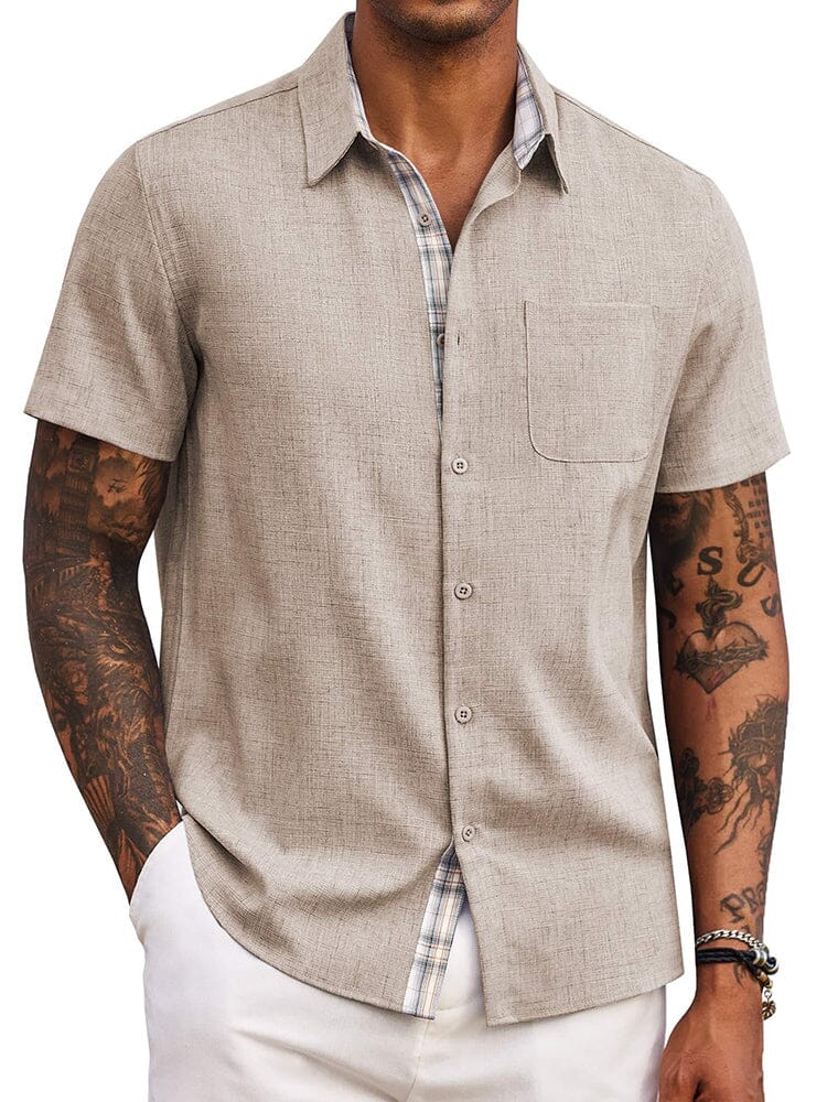 Plaid Splicing Woven Shirt — Men's | Relaxed Fit | Smart Weekend Wear