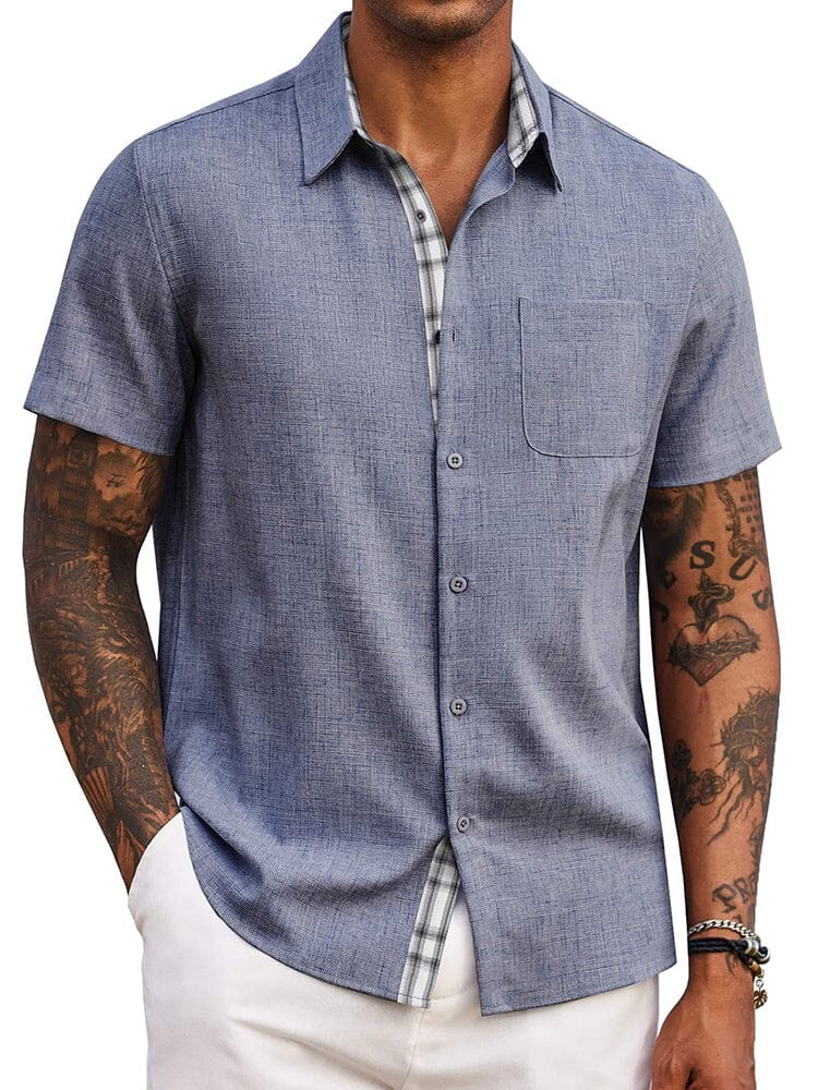 Plaid Splicing Woven Shirt — Men's | Relaxed Fit | Smart Weekend Wear