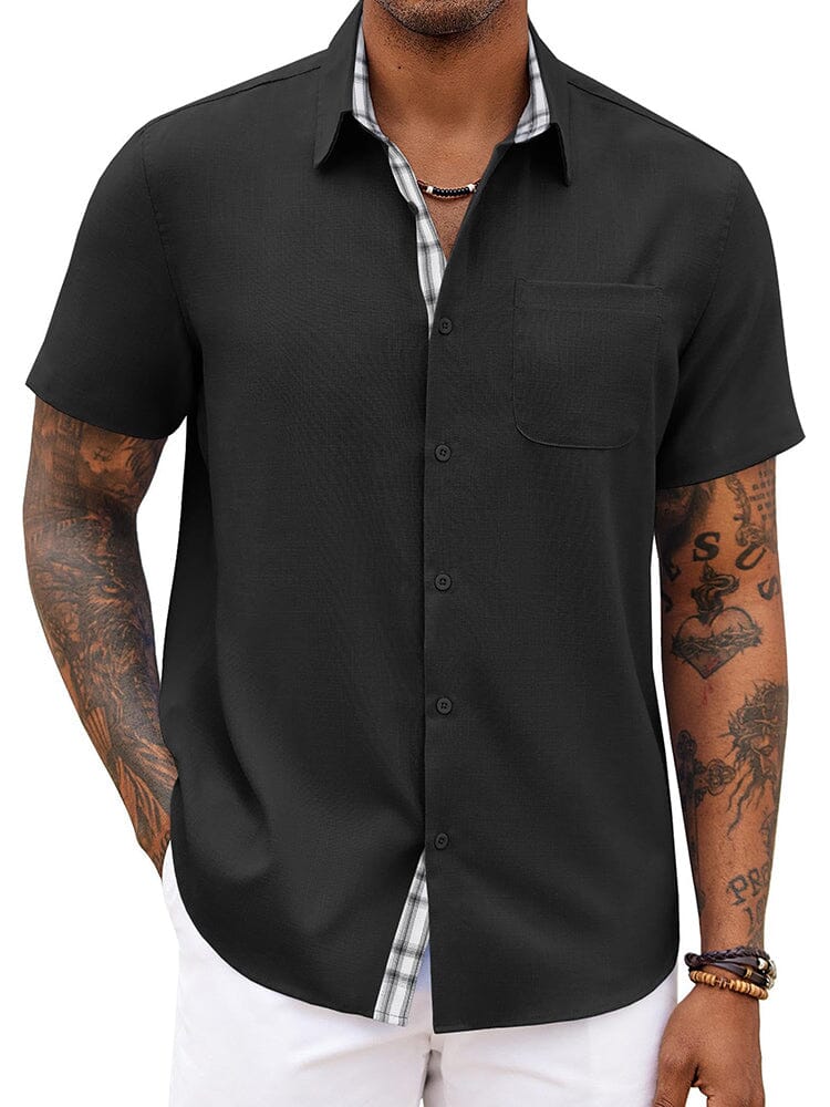 Plaid Splicing Woven Shirt — Men's | Relaxed Fit | Smart Weekend Wear
