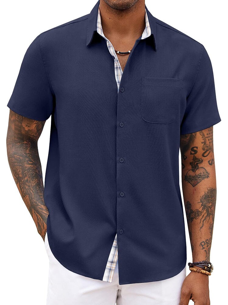 Plaid Splicing Woven Shirt — Men's | Relaxed Fit | Smart Weekend Wear