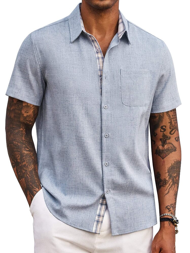 Plaid Splicing Woven Shirt — Men's | Relaxed Fit | Smart Weekend Wear