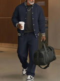 Ribbed-Trim Cotton Jacket & Pants Set — Men's | Relaxed Fit | Textured Casual