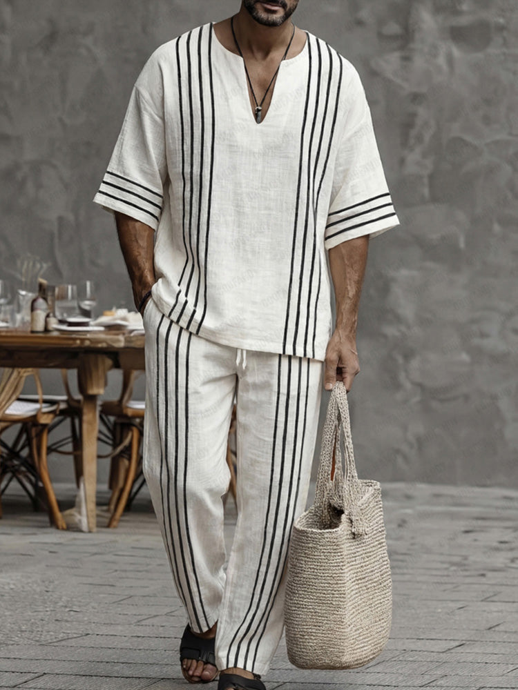 Striped Cotton Coordinated Set — Men's | Relaxed Fit | Clean Classic Casual
