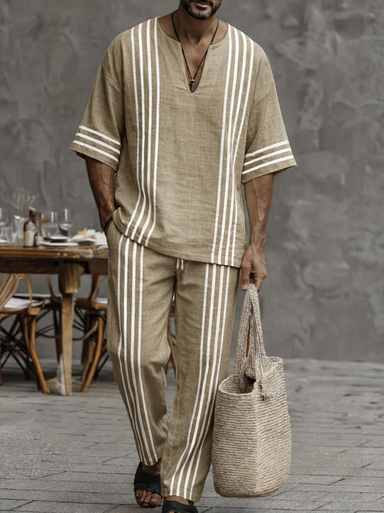 Striped Cotton Coordinated Set — Men's | Relaxed Fit | Clean Classic Casual