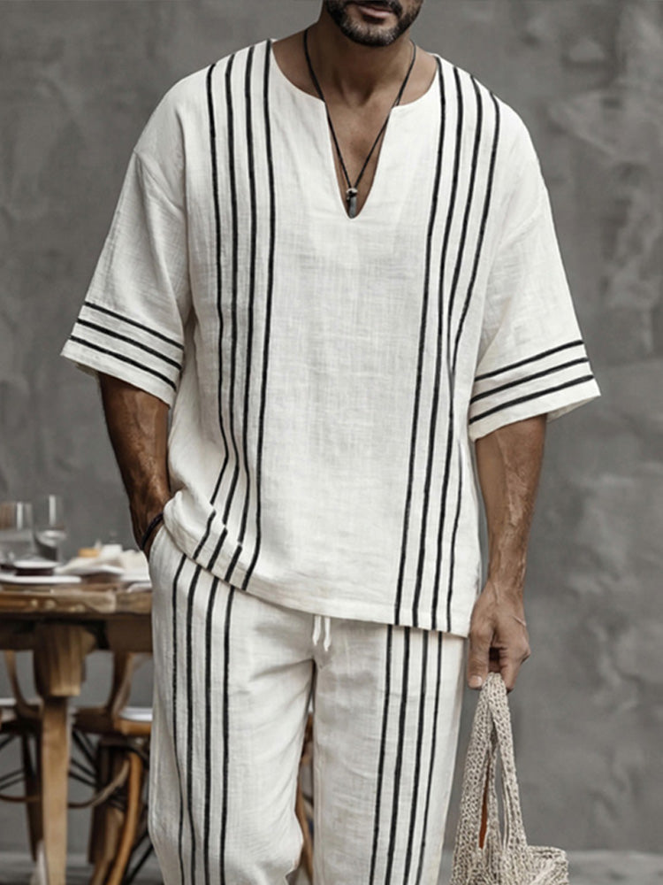 Striped Cotton Coordinated Set — Men's | Relaxed Fit | Clean Classic Casual