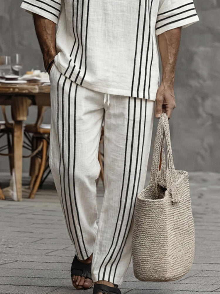 Striped Cotton Coordinated Set — Men's | Relaxed Fit | Clean Classic Casual