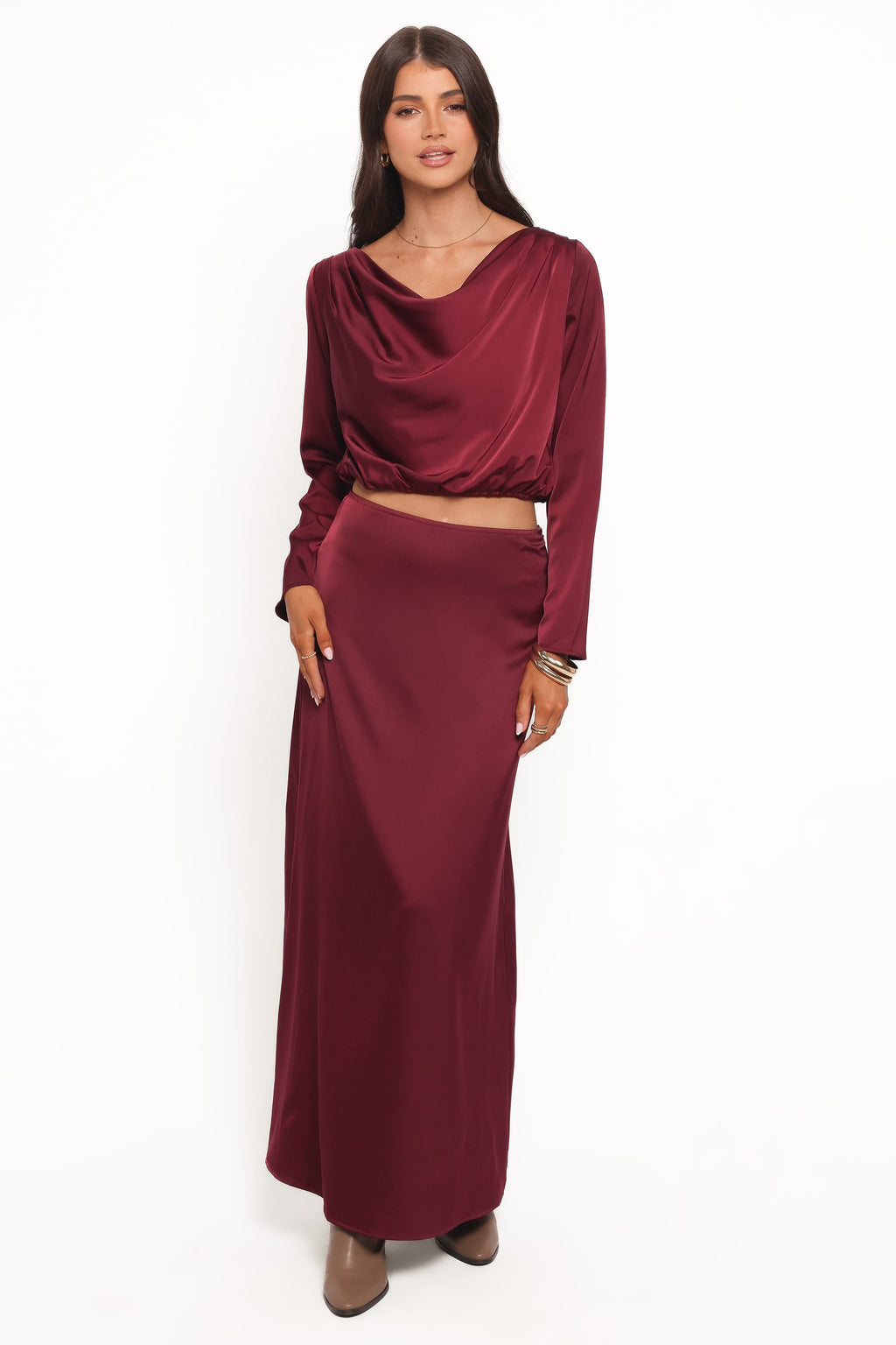 Catherine — Rich-Tone Woven Skirt Set | Tailored Two-Piece | Refined Style